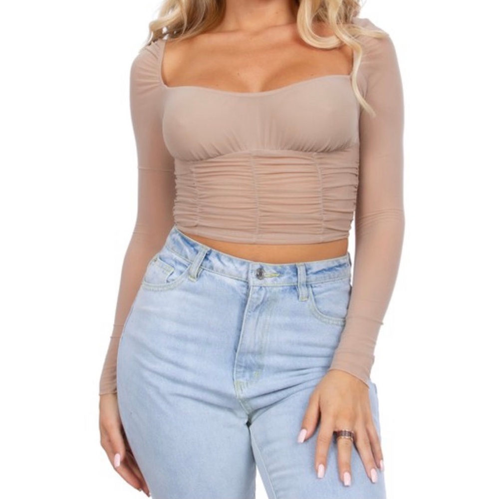 Nude mesh crop top